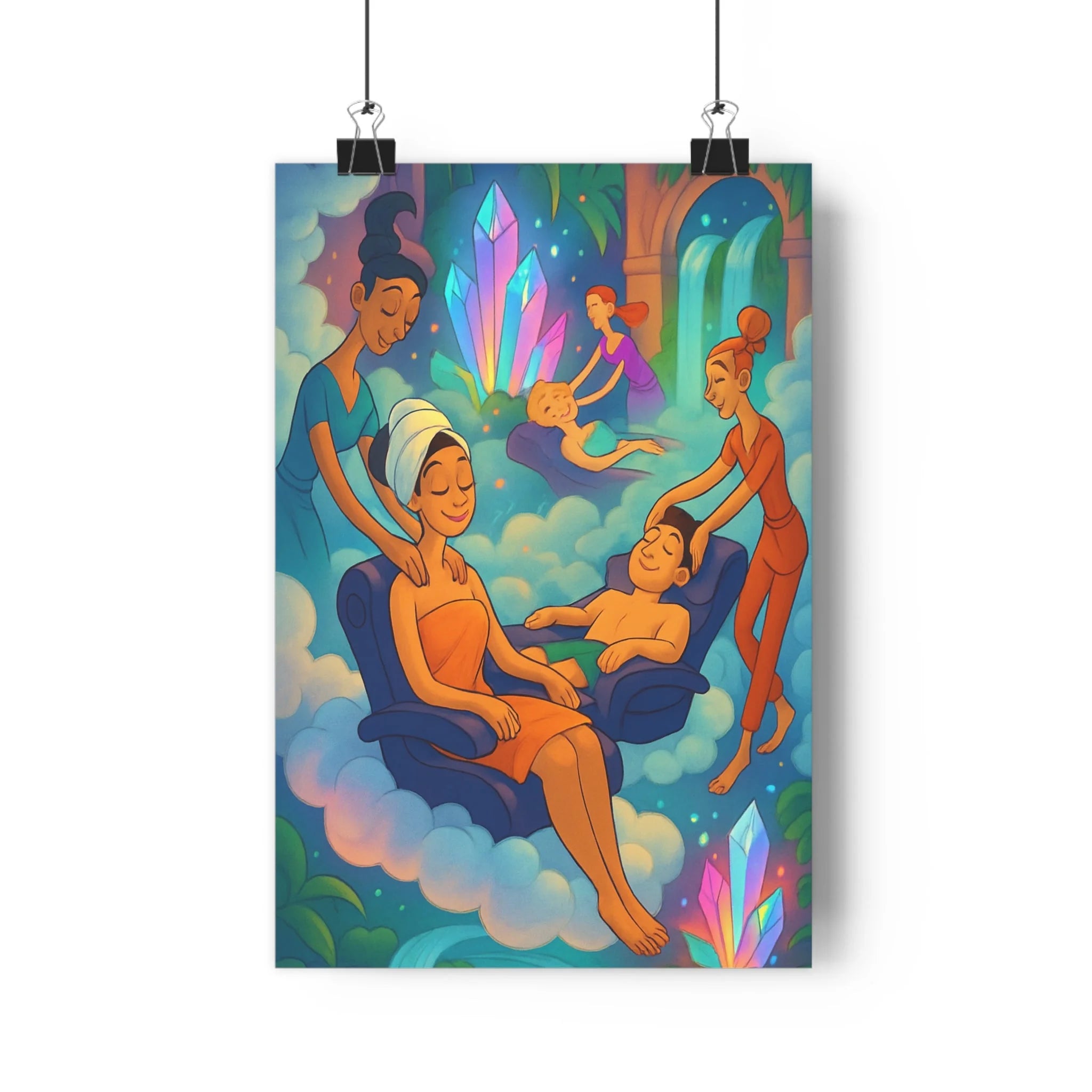 Poster décoratif spa serein cartoon relaxant apaisant coloré chambre salon bienêtre sérénité enchantement ambiance