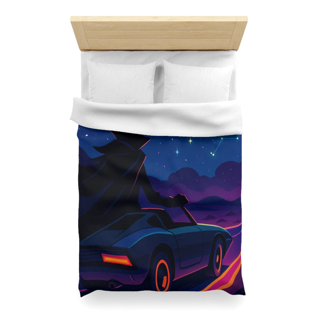 Housse de couette rétro avec constellations et voiture sous ciel étoilé et planète