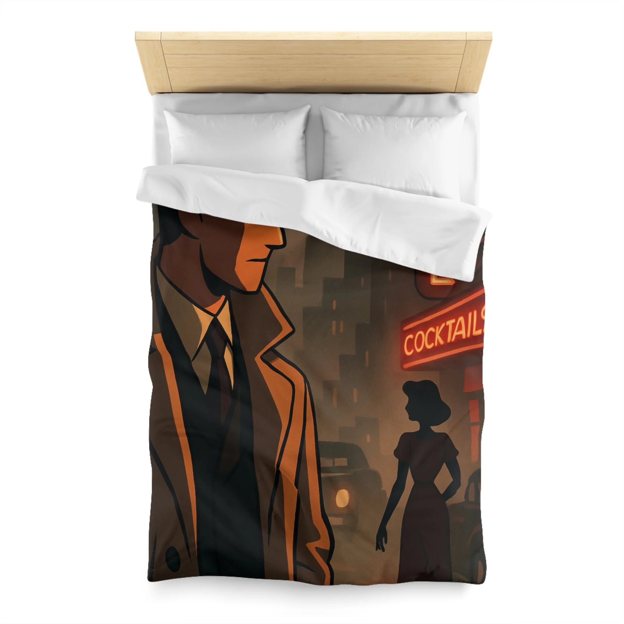 Housse de Couette Noir et Rouge, Design Rétro Vintage, Atmosphère de Film Noir