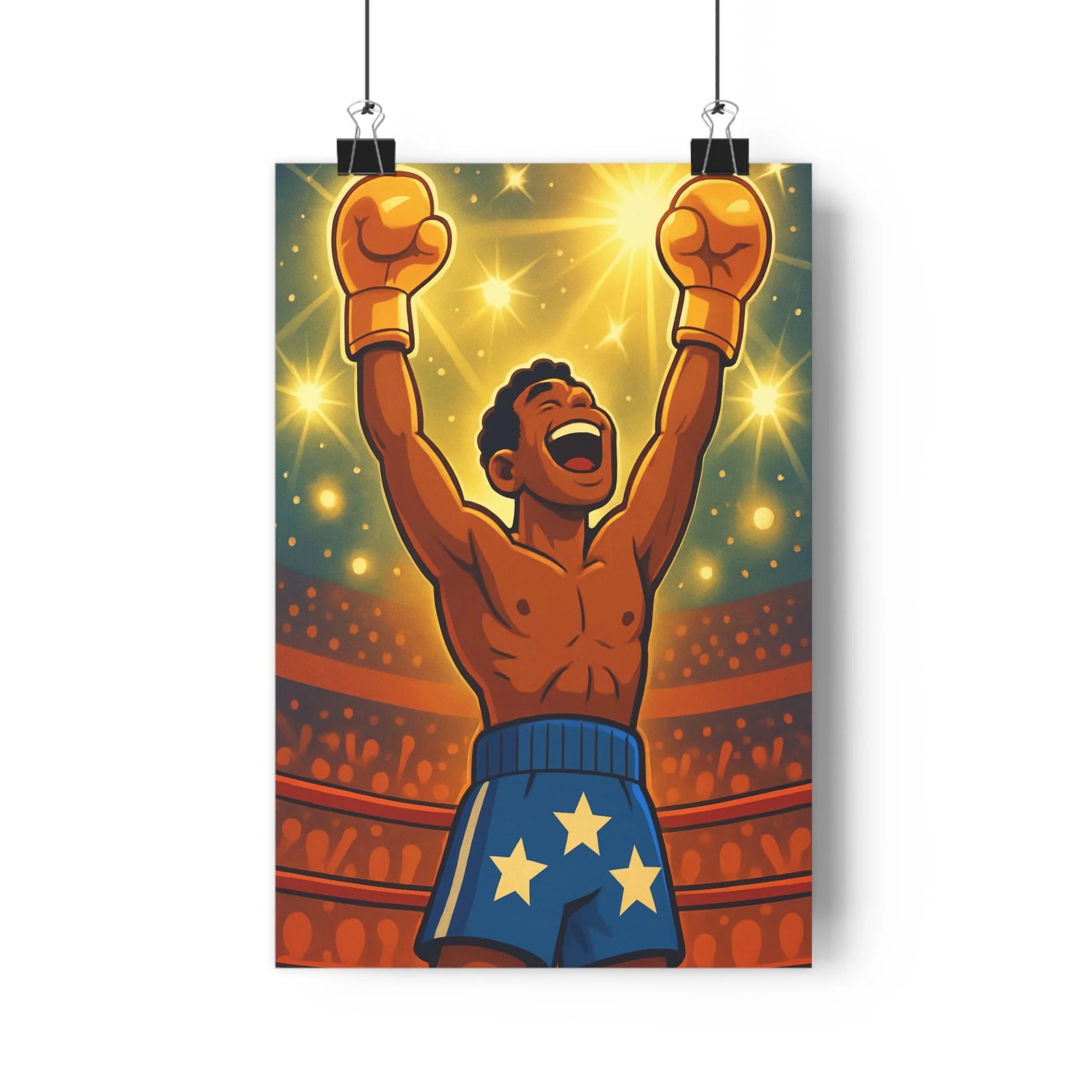 Poster décoratif boxe anime éclatant bleu doré lumineux dynamique chambre salon bureau tendance unique