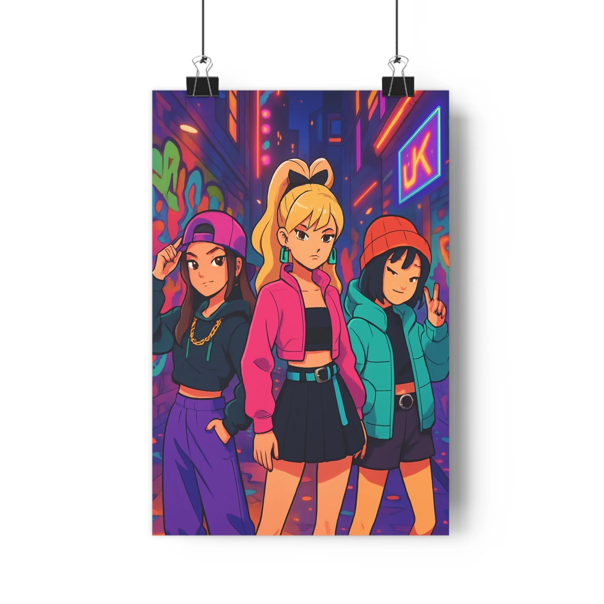 Poster décoratif urbain moderne kpop dynamique graffiti coloré rose bleu violet chambre salon qualité