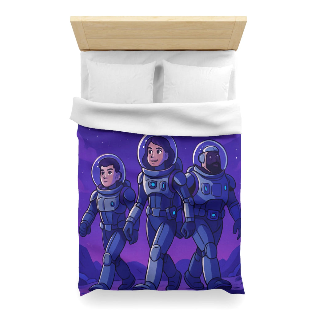 Housse de Couette Spatiale avec Astronautes, Vaisseaux et Étoiles sur Fond Violet