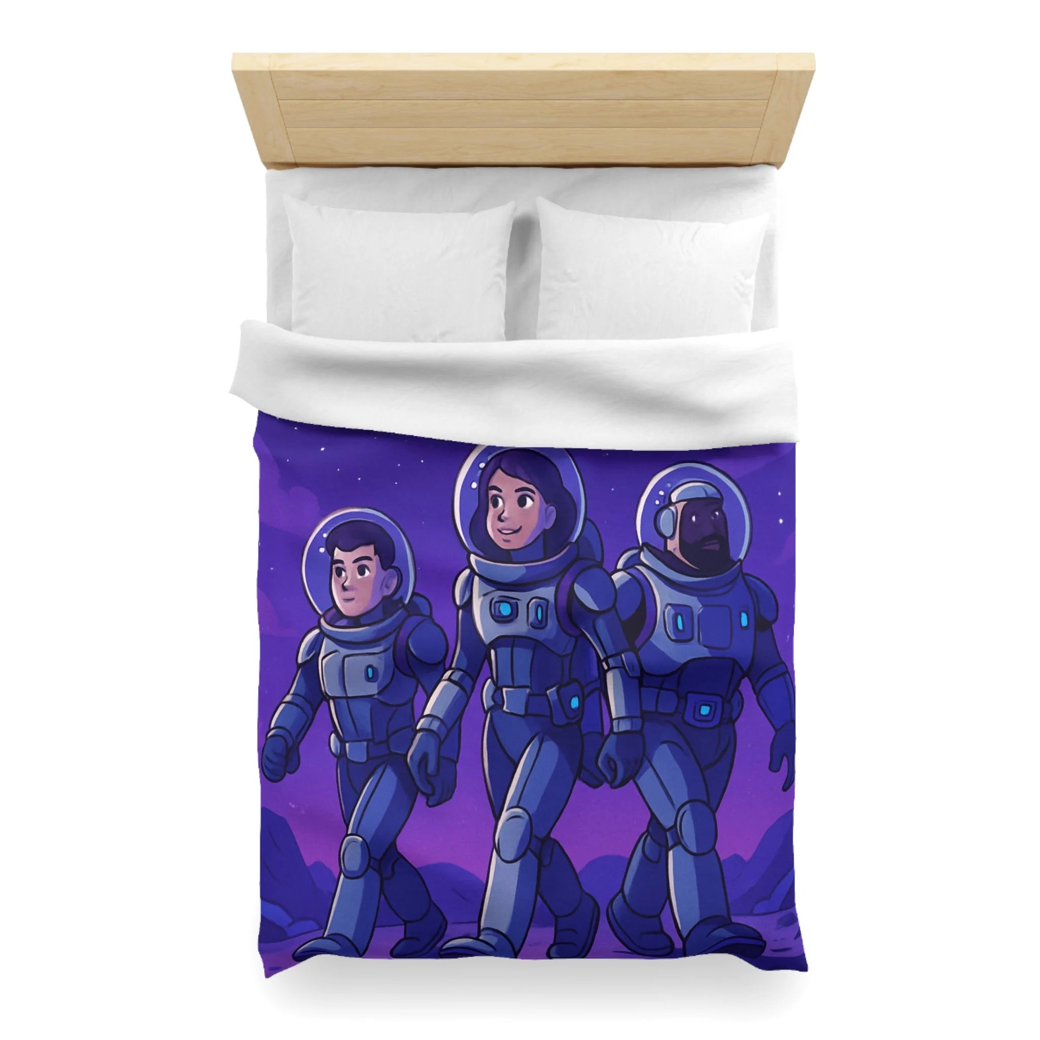Housse de Couette Spatiale avec Astronautes, Vaisseaux et Étoiles sur Fond Violet