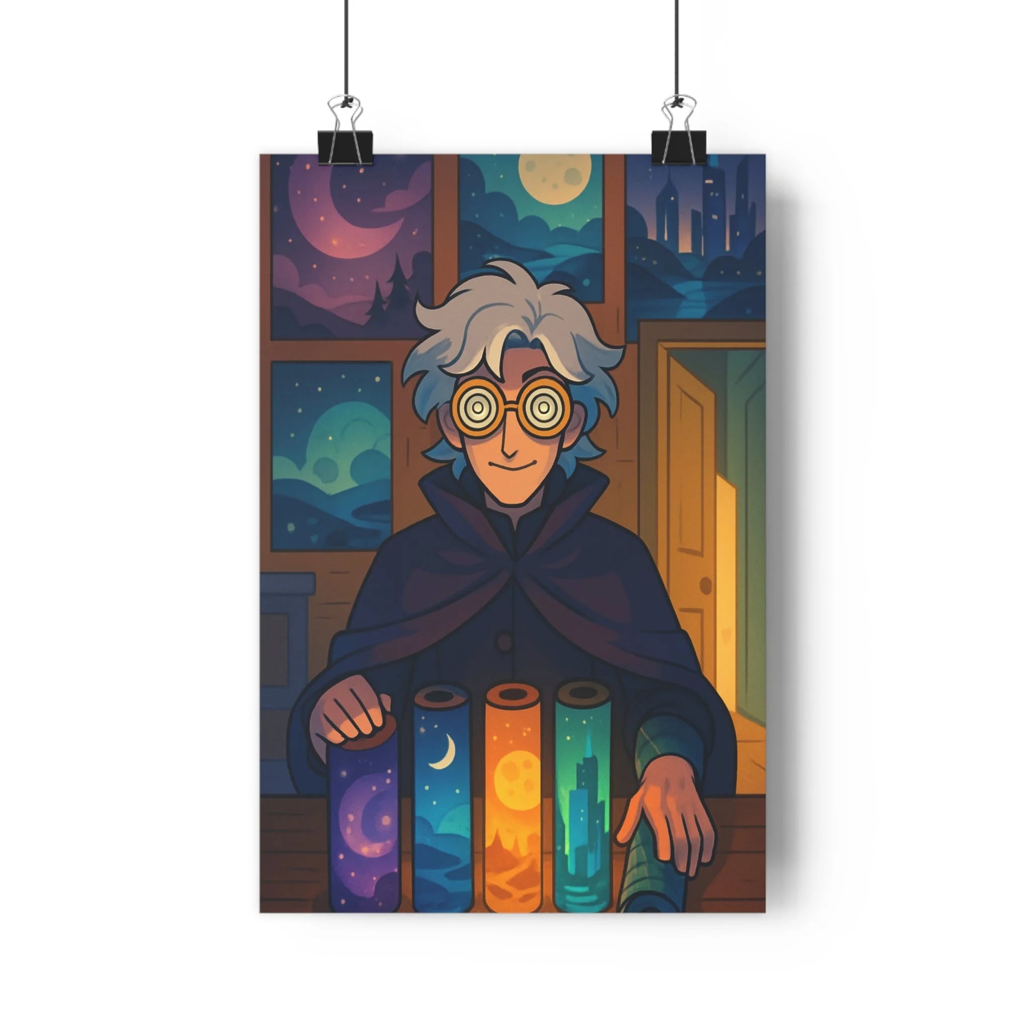 Poster décoratif personnage mystique bleu violet orange magique salon chambre art mural design qualité