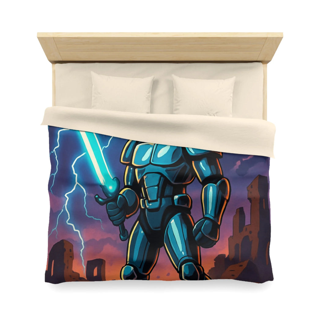 Housse de Couette Sci-Fi avec Guerrier en Armure et Paysage Apocalyptique