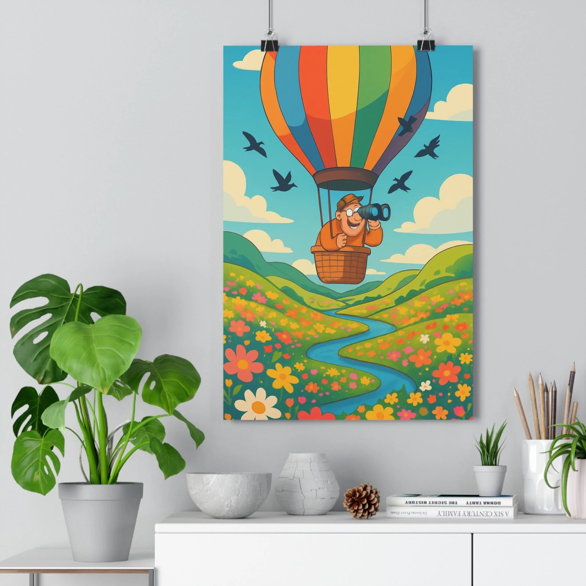 Poster décoratif cartoon multicolore joyeux enfant chambre aventure paysage coloré lumineux relaxant apaisant qualité