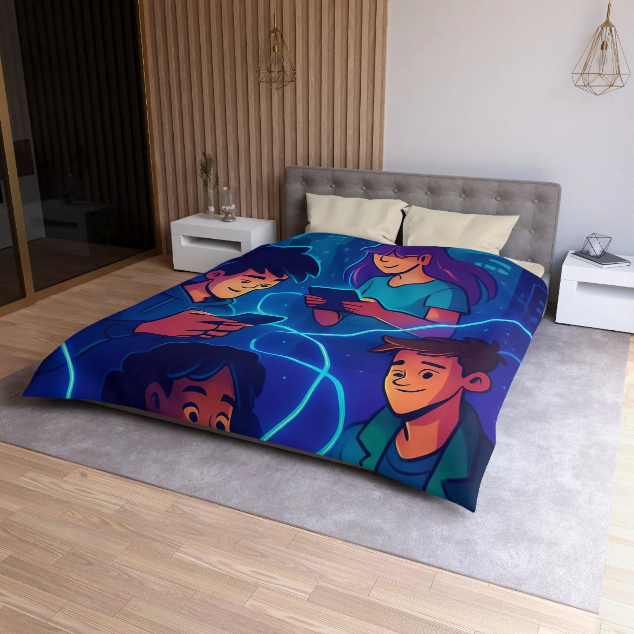 Housse de couette numérique moderne avec design connecté et technologie urbaine futuriste