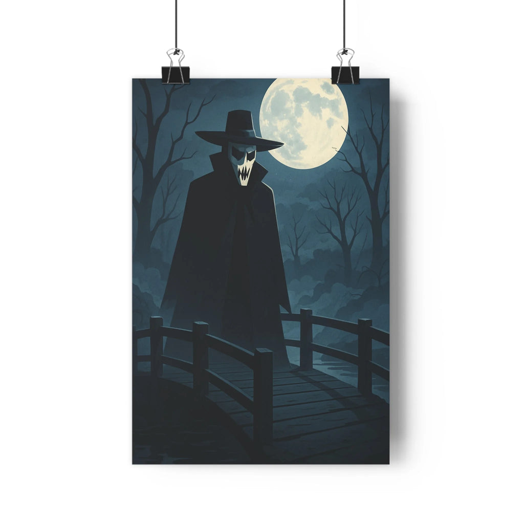 Poster décoratif gothique sombre mystérieux lune bleuté silhouette chambre dessin animé ambiance nocturne qualité