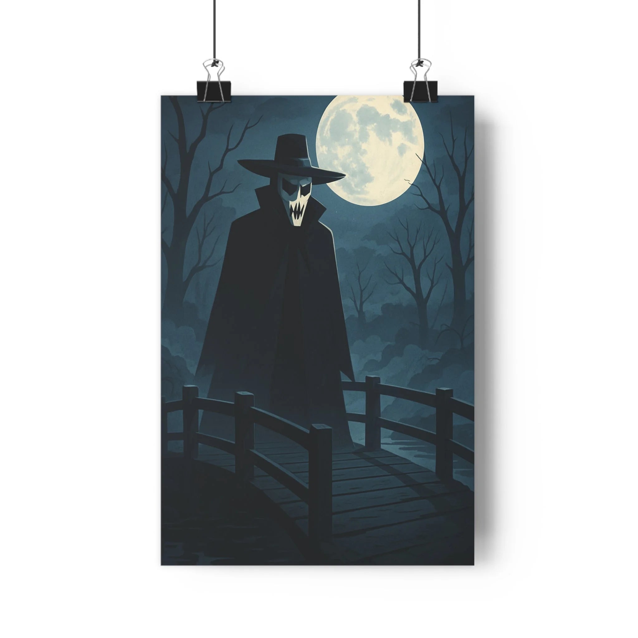 Poster décoratif gothique sombre mystérieux lune bleuté silhouette chambre dessin animé ambiance nocturne qualité