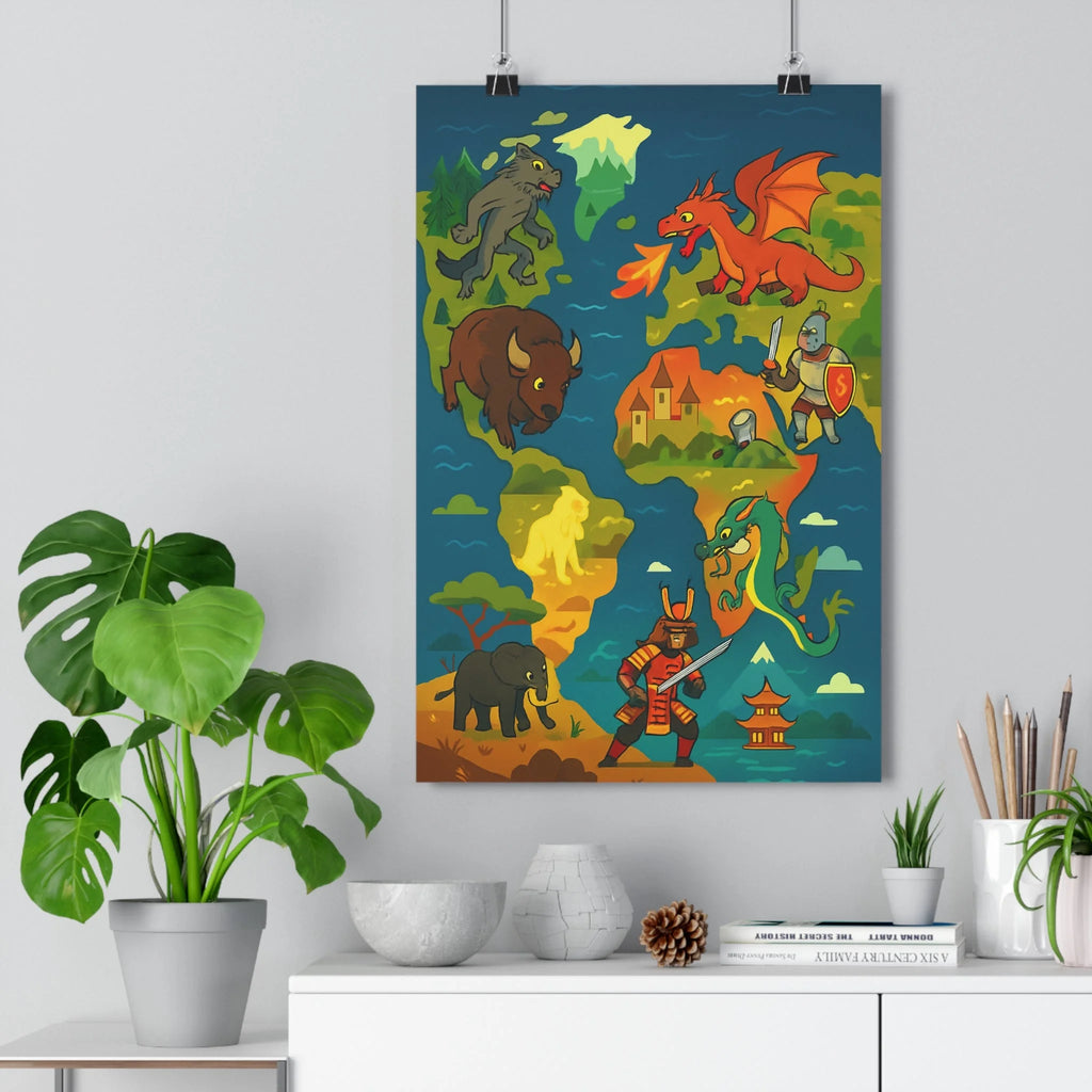 Poster décoratif légendaire coloré rouge bleu illustration fantastique aventure chambre salon haute qualité unique
