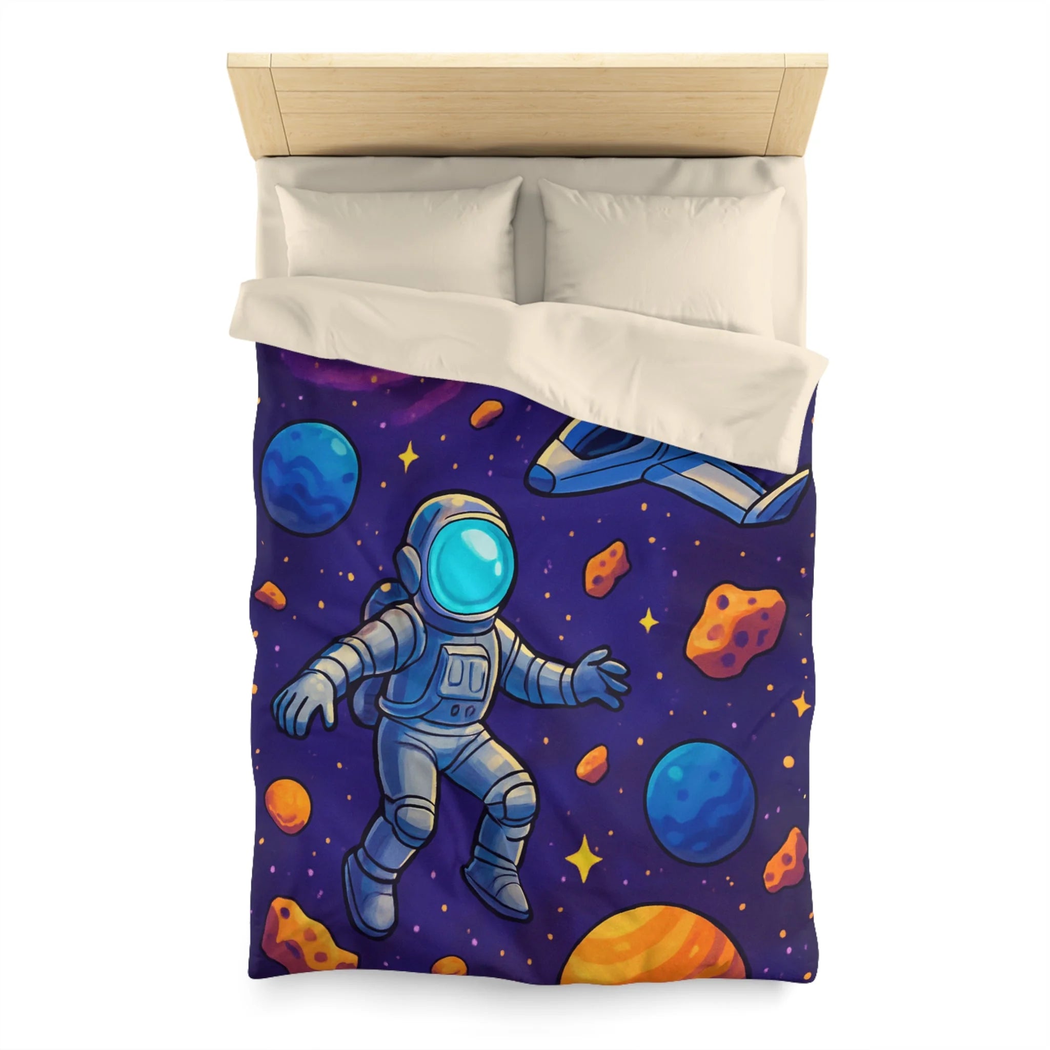 Housse de couette spatiale avec astronaute et planètes colorées pour enfants et adultes