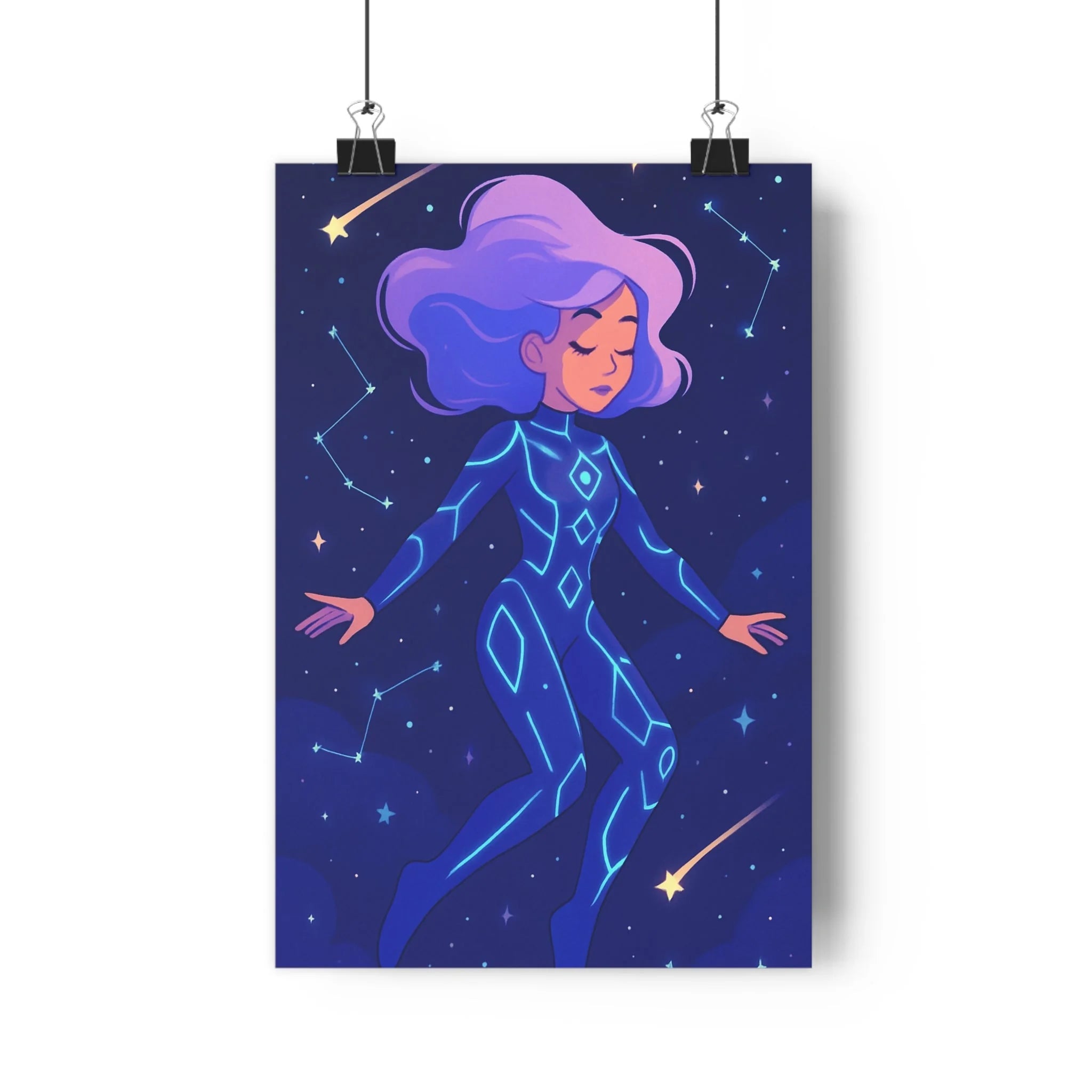 Poster décoratif moderne bleu violet cosmique mystique salon chambre rêveur apaisant féminin éthéré élégant