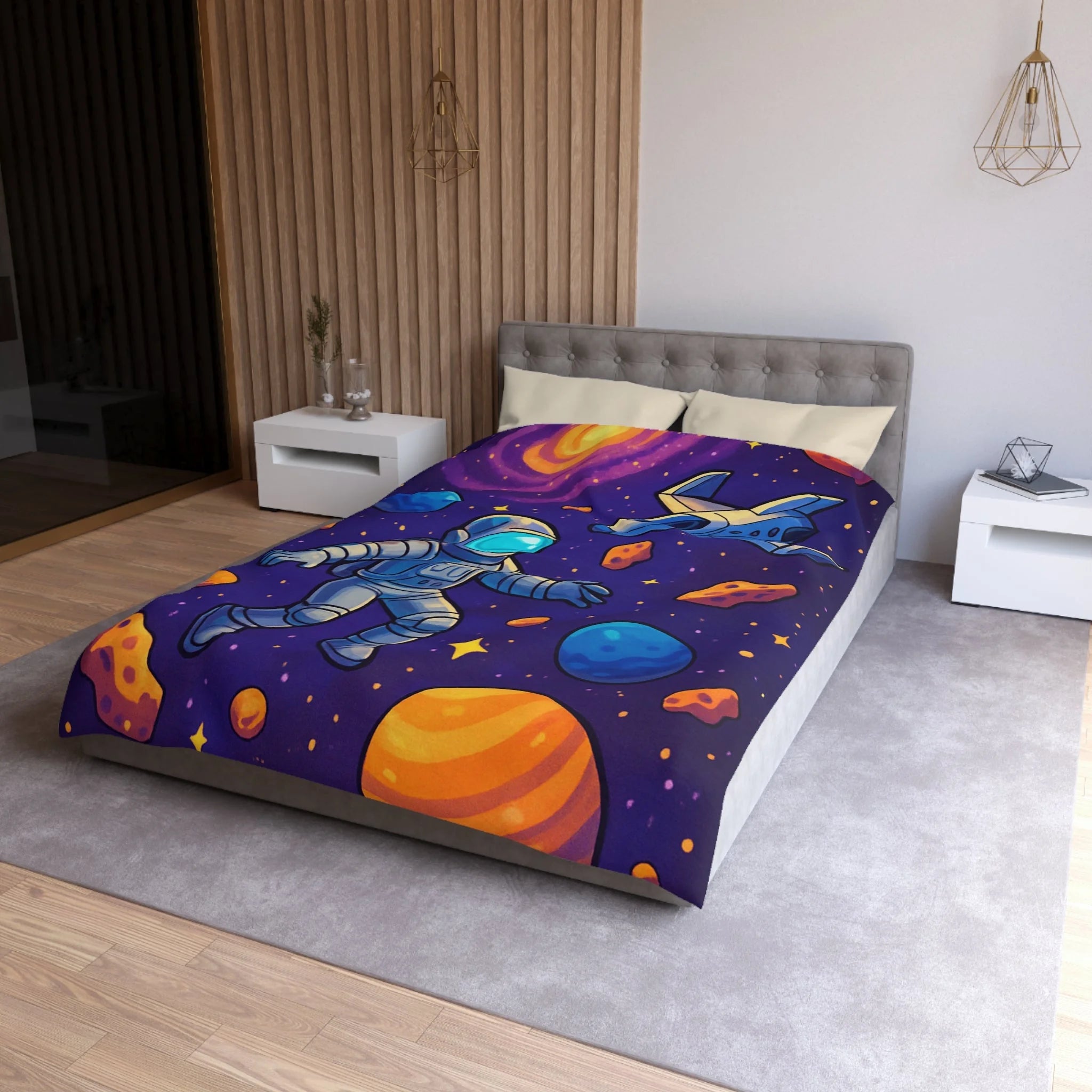 Housse de couette spatiale avec astronaute et planètes colorées pour enfants et adultes