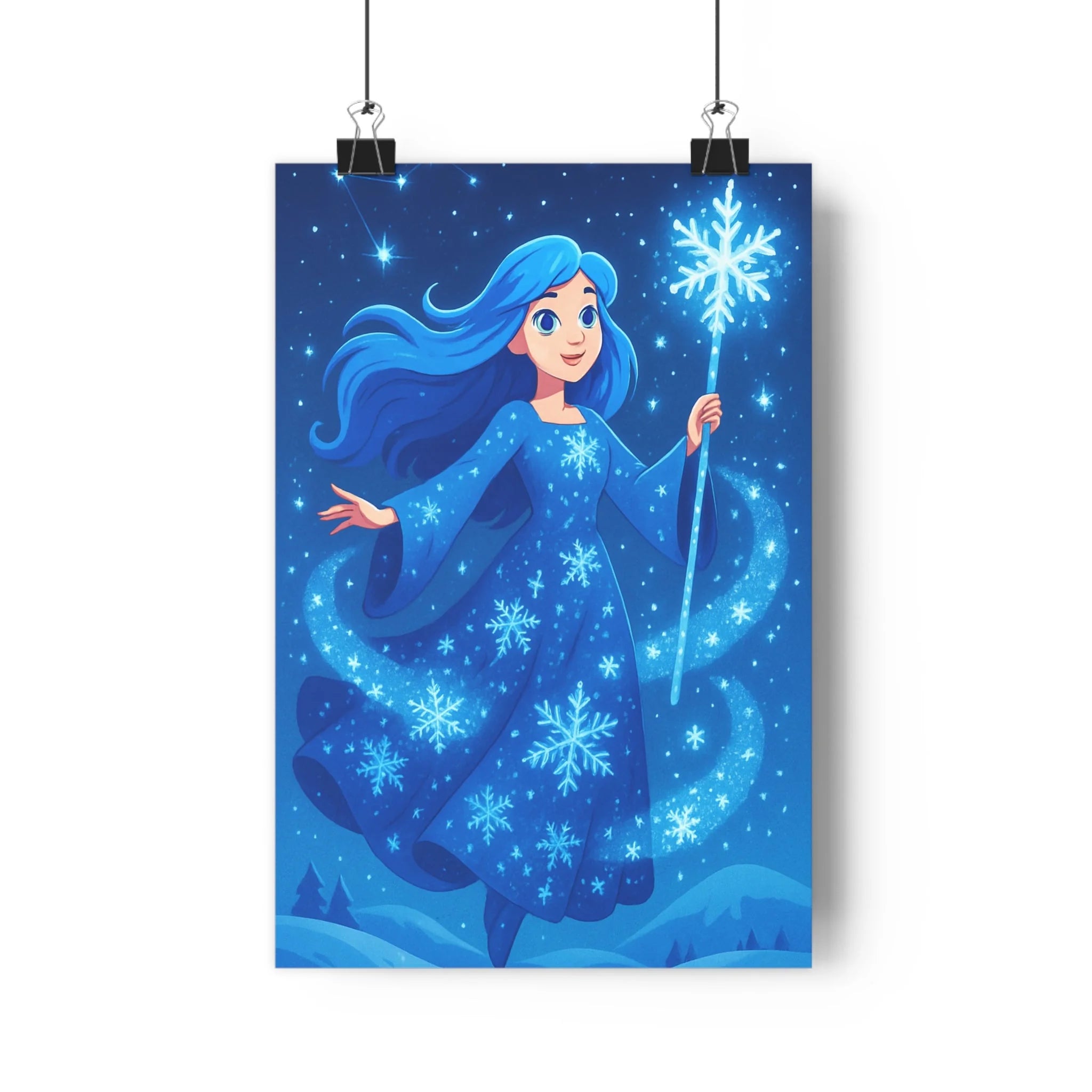 Poster décoratif anime bleu mystique enchanteresse hiver chambre apaisante flocons cristal magique 30x46 qualité