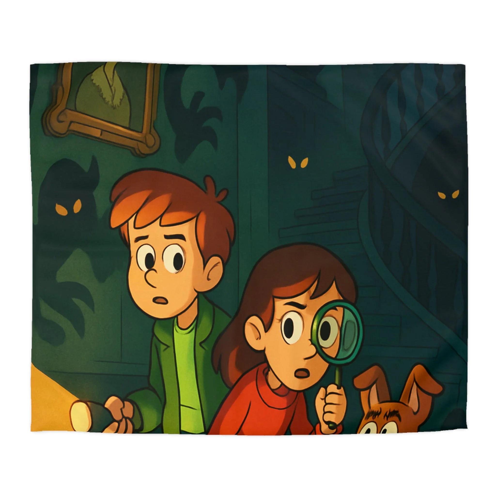 Housse de Couette Mystère Enfantine avec Chien Détective et Enfants Explorateurs