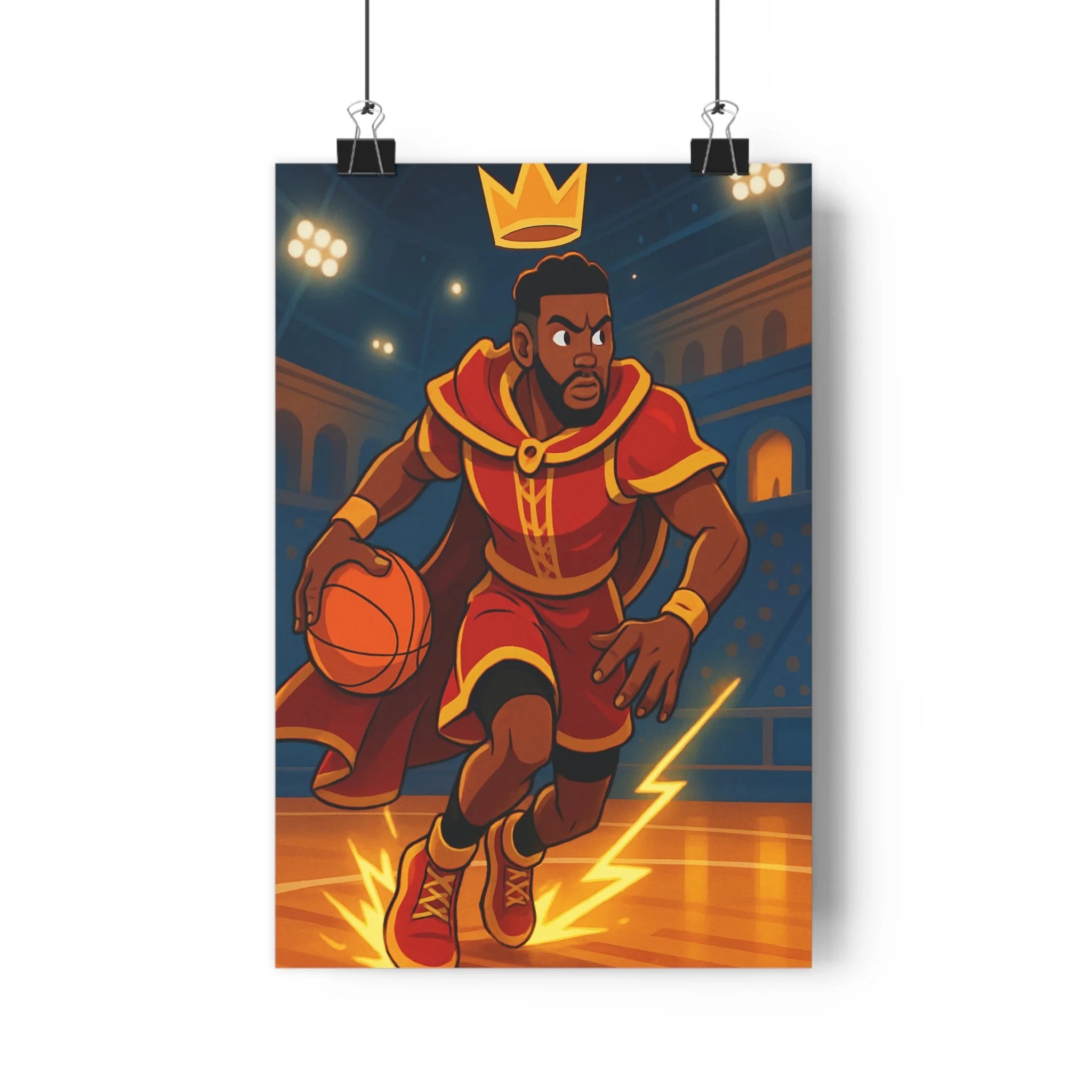 Poster décoratif basketball rouge jaune graphique animé dynamique chambre jeux enfant fan sportif 30x46
