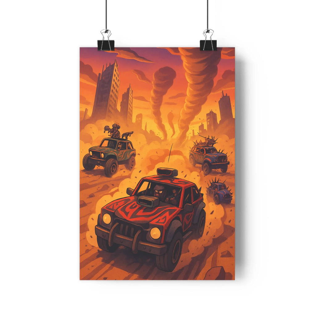 Poster décoratif course apocalyptique rouge noir dynamique aventure chambre gamer design intense 30x46 cm
