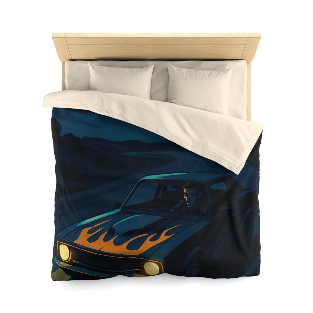 Housse de couette vintage voiture nocturne avec lune et flammes sur capot