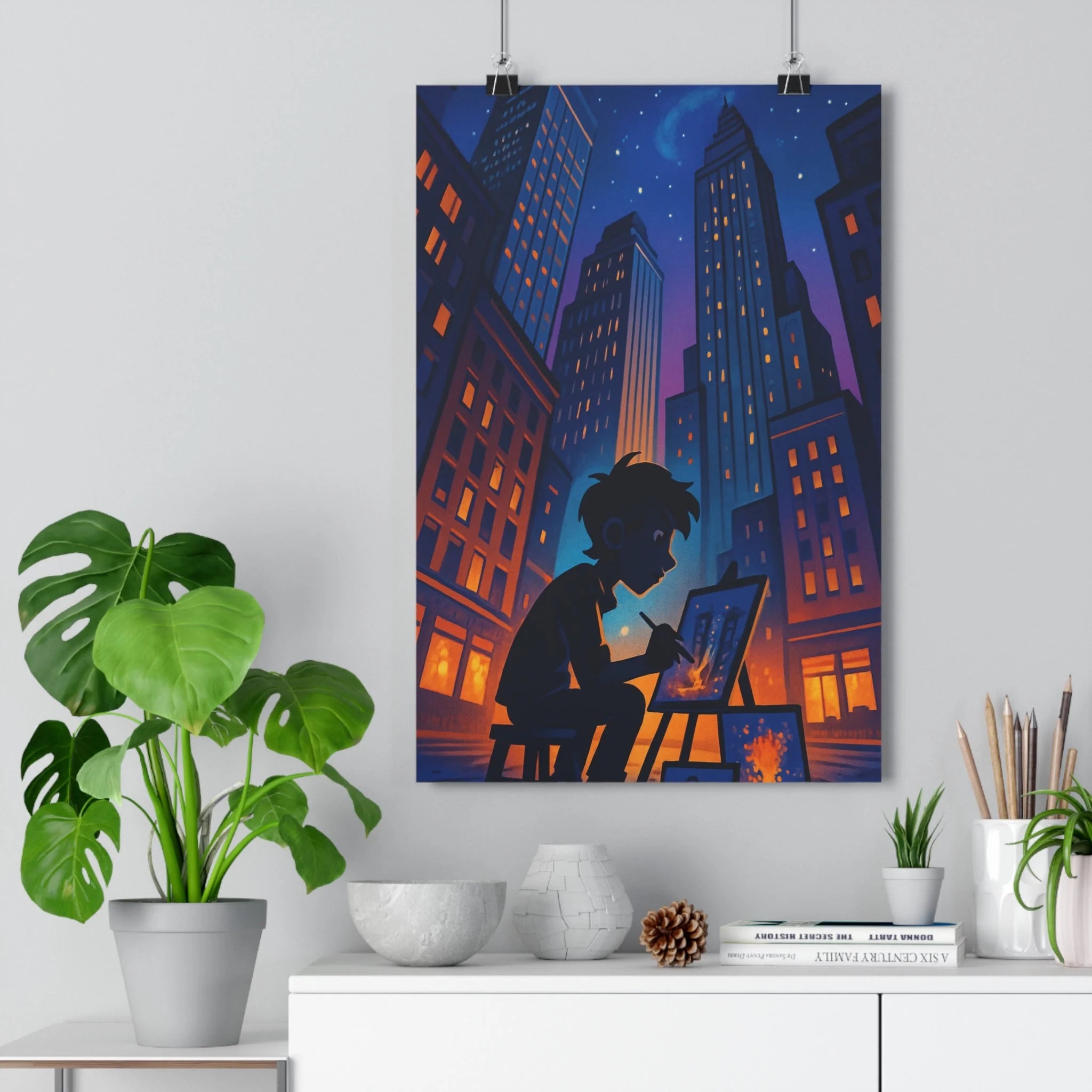 Poster décoratif urbain artistique moderne bleu orange salon créatif dynamique inspirant chambre unique élégant
