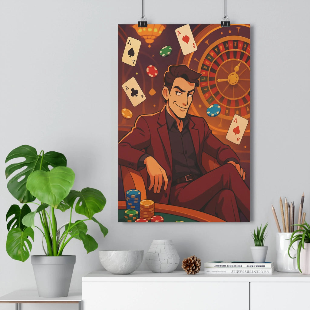 Poster décoratif cartoon vintage rouge élégant sophistiqué casino salon bureau charme dynamique rétro ambiance