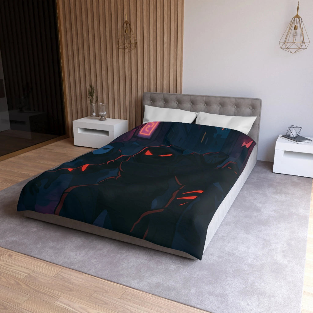 Housse de couette urbaine avec silhouettes mystérieuses et ambiance sombre néon