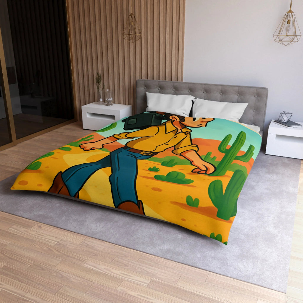 Housse de couette western cowboy dessin animé, désert cactus rétro style vibrant