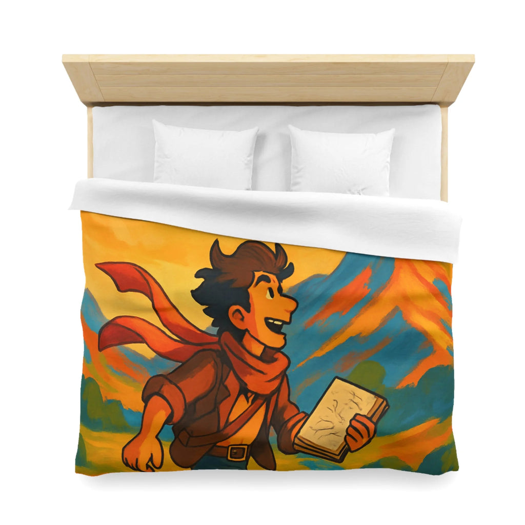 Housse de couette vibrante avec illustration de paysage montagnard et artiste joyeux