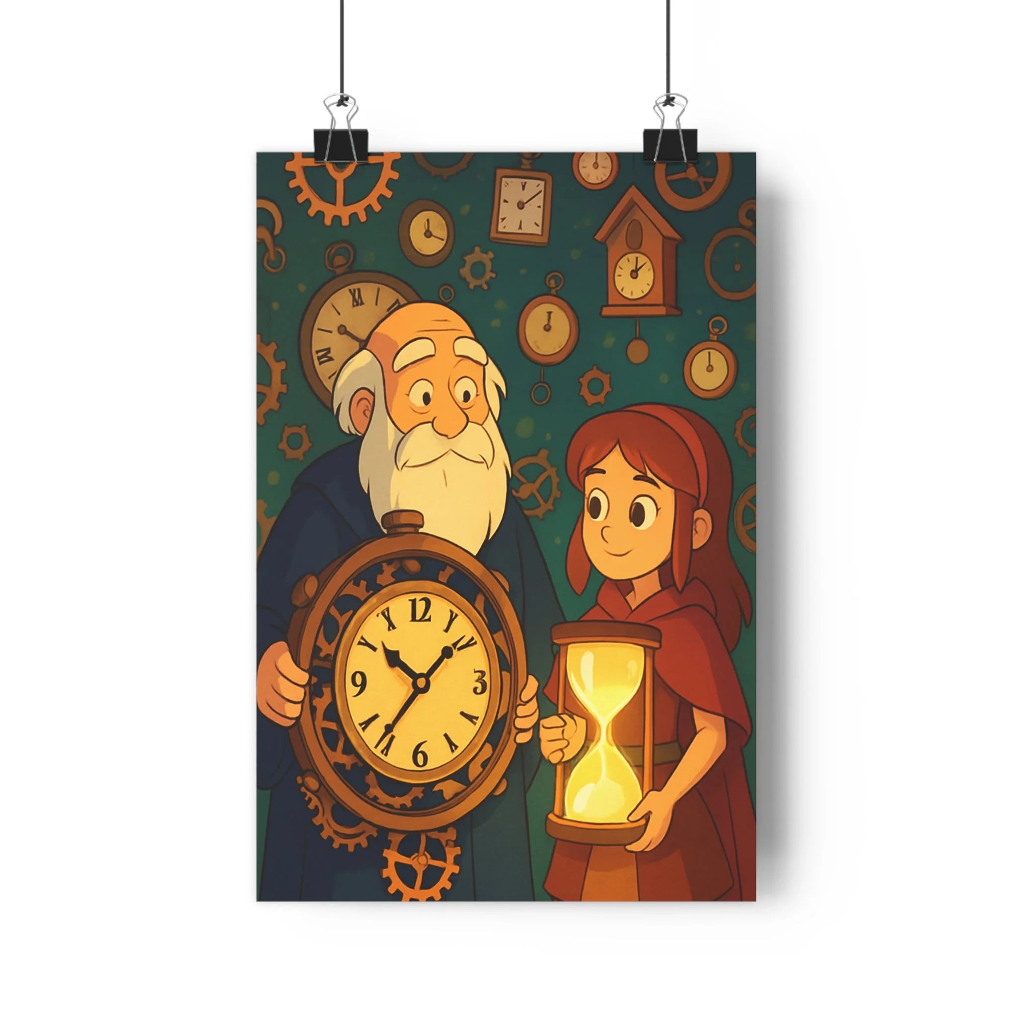 Poster décoratif steampunk vintage chaud horloge sablier mécanique bureau chambre ambiance unique élégant format