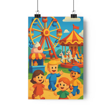 Poster décoratif cartoon coloré bleu rouge jaune enfants chambre joyeux ludique aventures parc attractions
