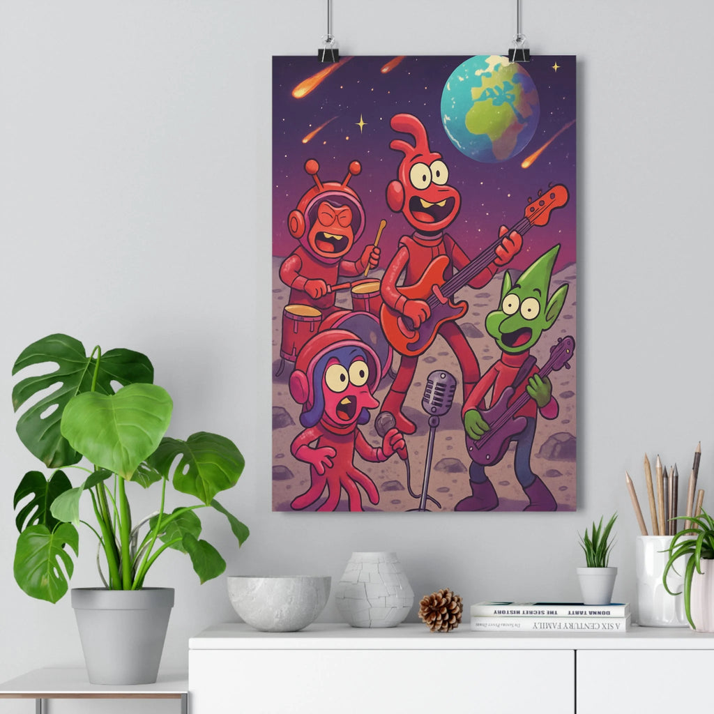 Poster décoratif cartoon psychédélique coloré extraterrestres espace musique chambre salon enfant moderne vibrant qualité