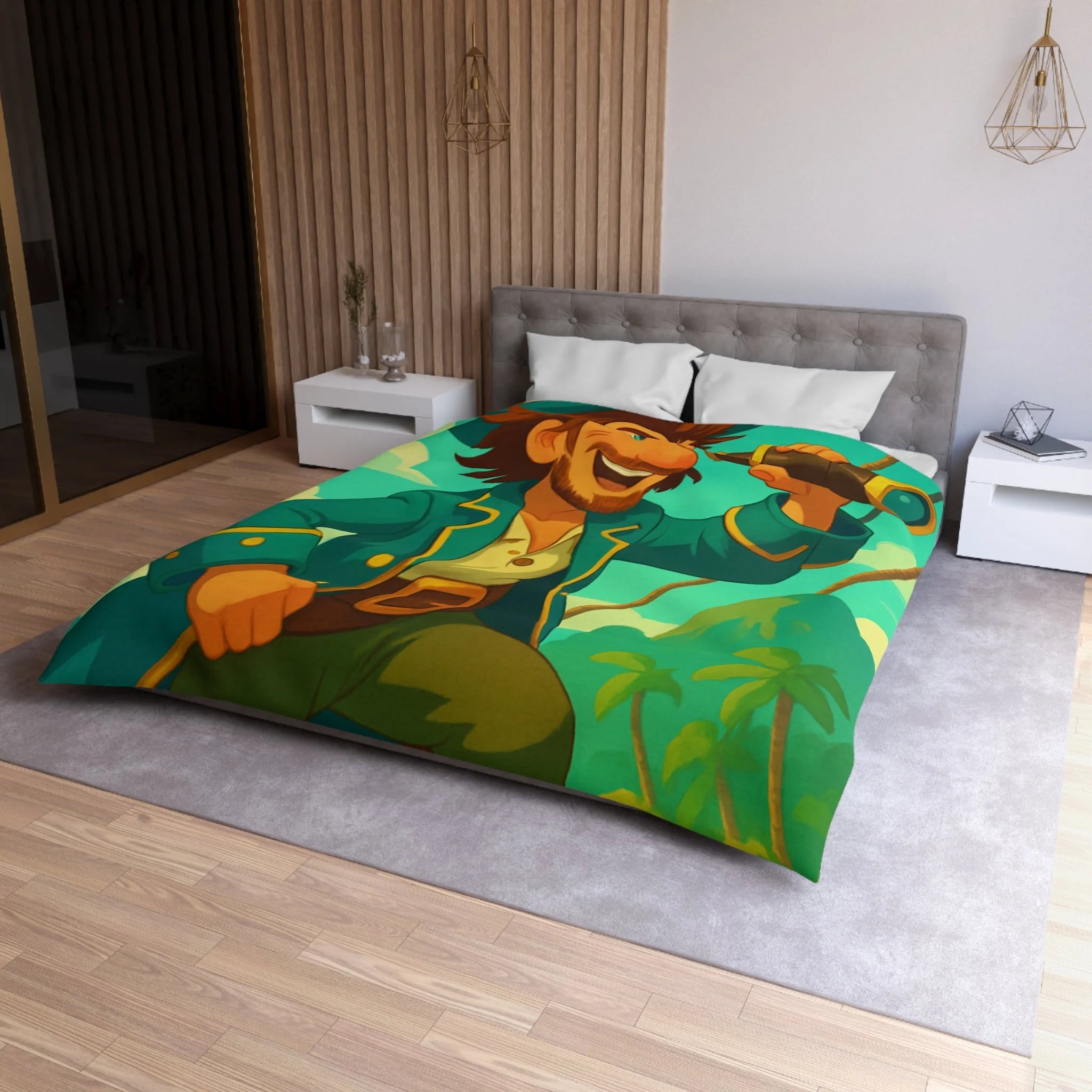 Housse de Couette Pirate Joyeux Naviguant sur Mer avec Longue-Vue Tropicale