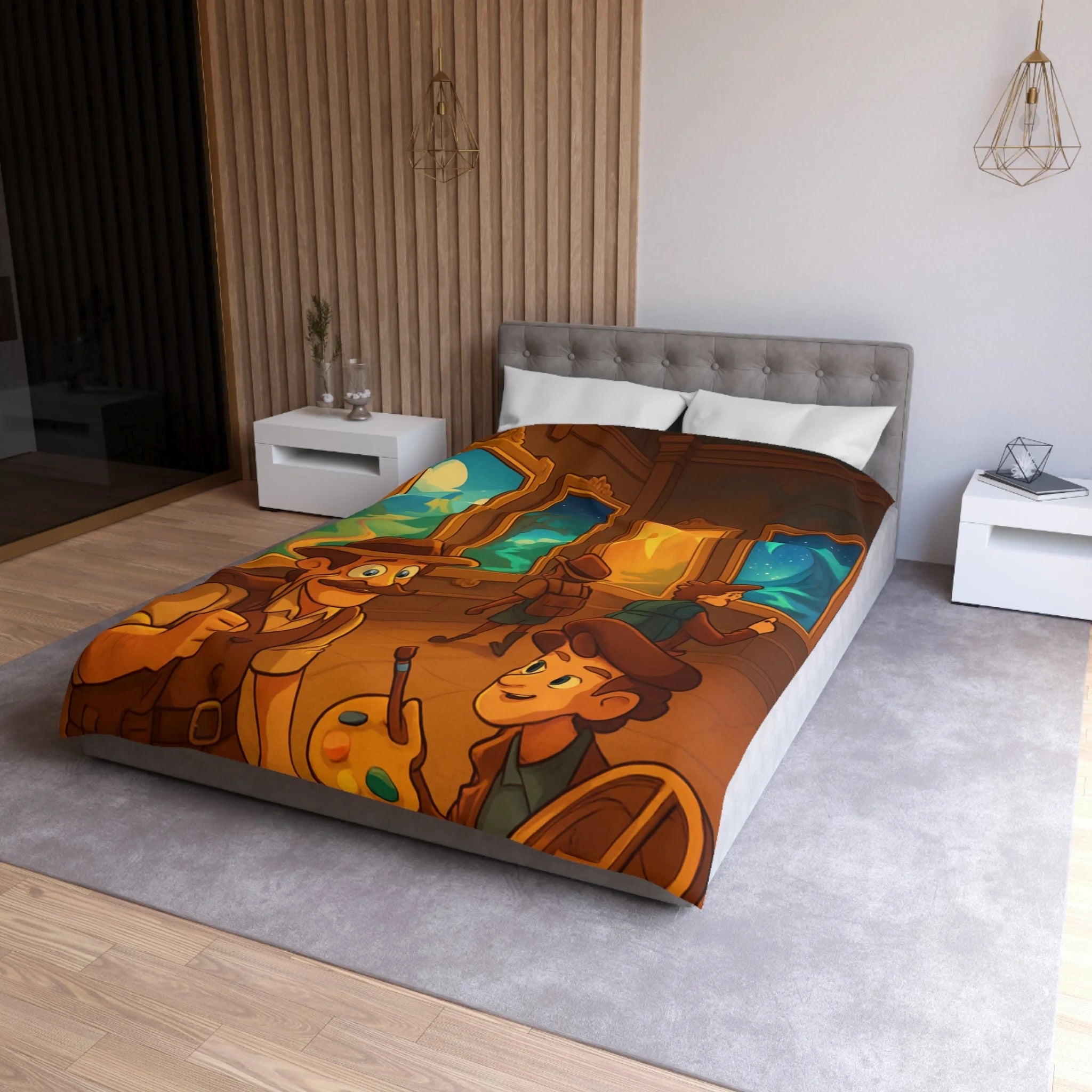 Housse de couette pour enfants avec aventure mystérieuse dans une galerie d'art