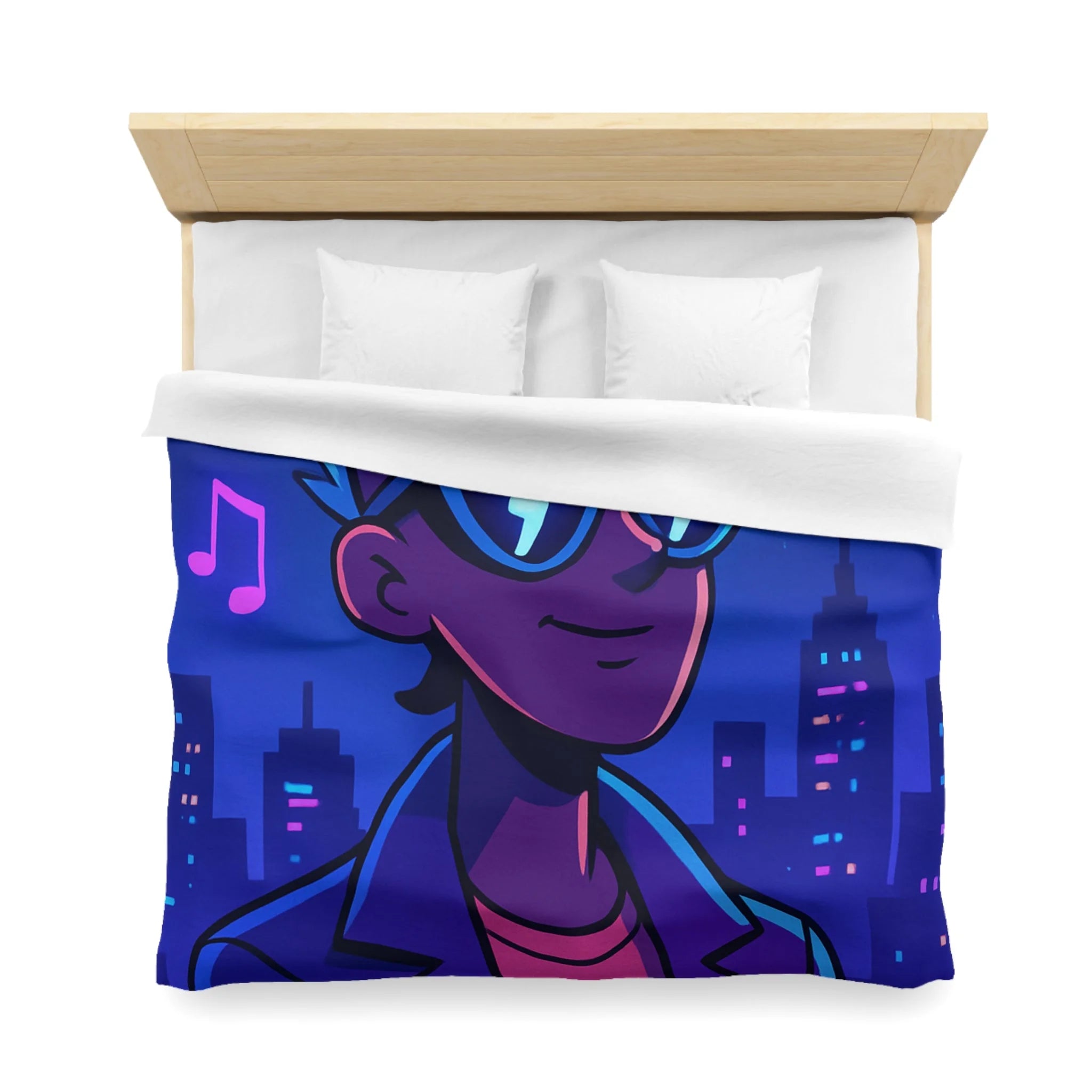 Housse de Couette Personnalisée avec Art de Ville Nocturne et Musicien Stylé Électrique