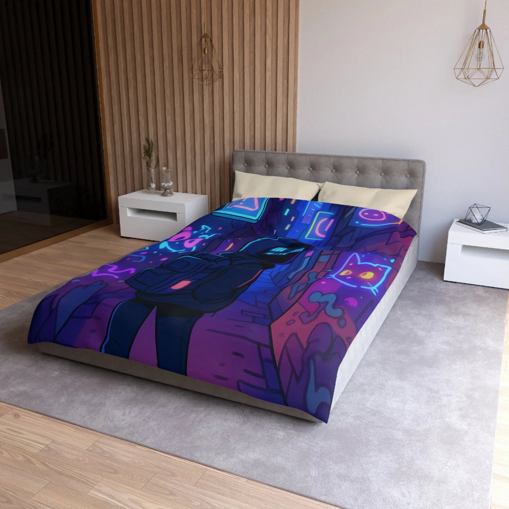 Housse de Couette Microfibre Illustration Unique Design Moderne Décoration Intérieure Raffinée