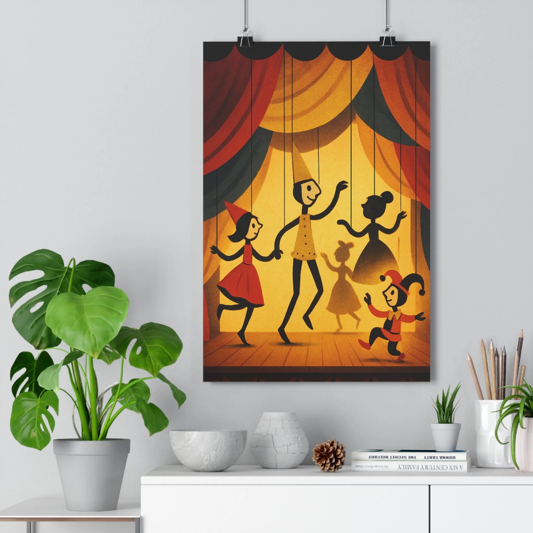 Poster décoratif tissu jaune rouge bleu théâtre nostalgique chambre salon ambiance ludique moderne élégant