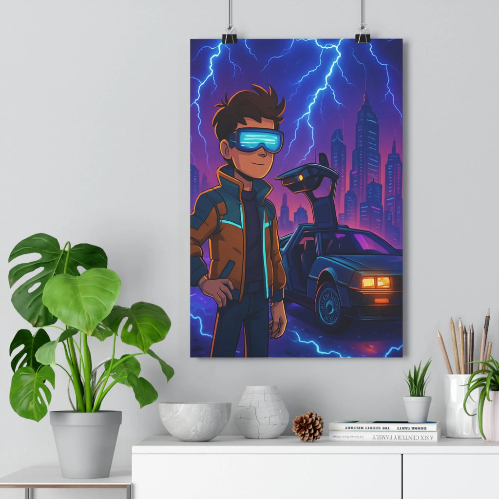 Poster décoratif rétrofuturiste bleu violet aventure chambre bureau dynamique électrique voiture jeune aventure qualité