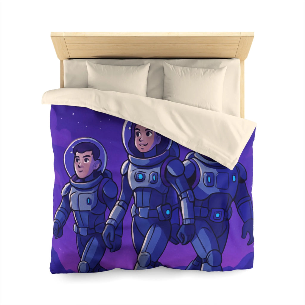 Housse de Couette Spatiale avec Astronautes, Vaisseaux et Étoiles sur Fond Violet