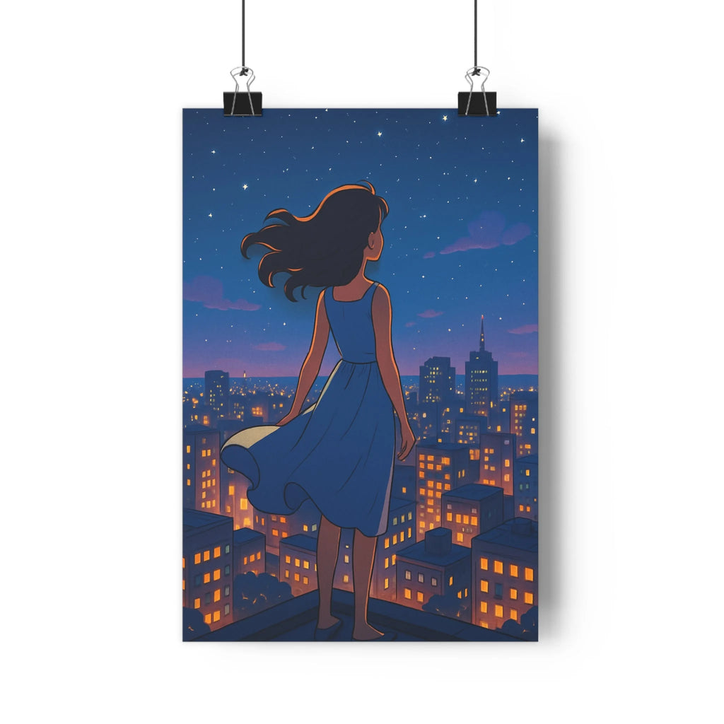 Poster décoratif moderne bleu étoilé rêveur poétique mur salon chambre élégance qualité captivant qualité