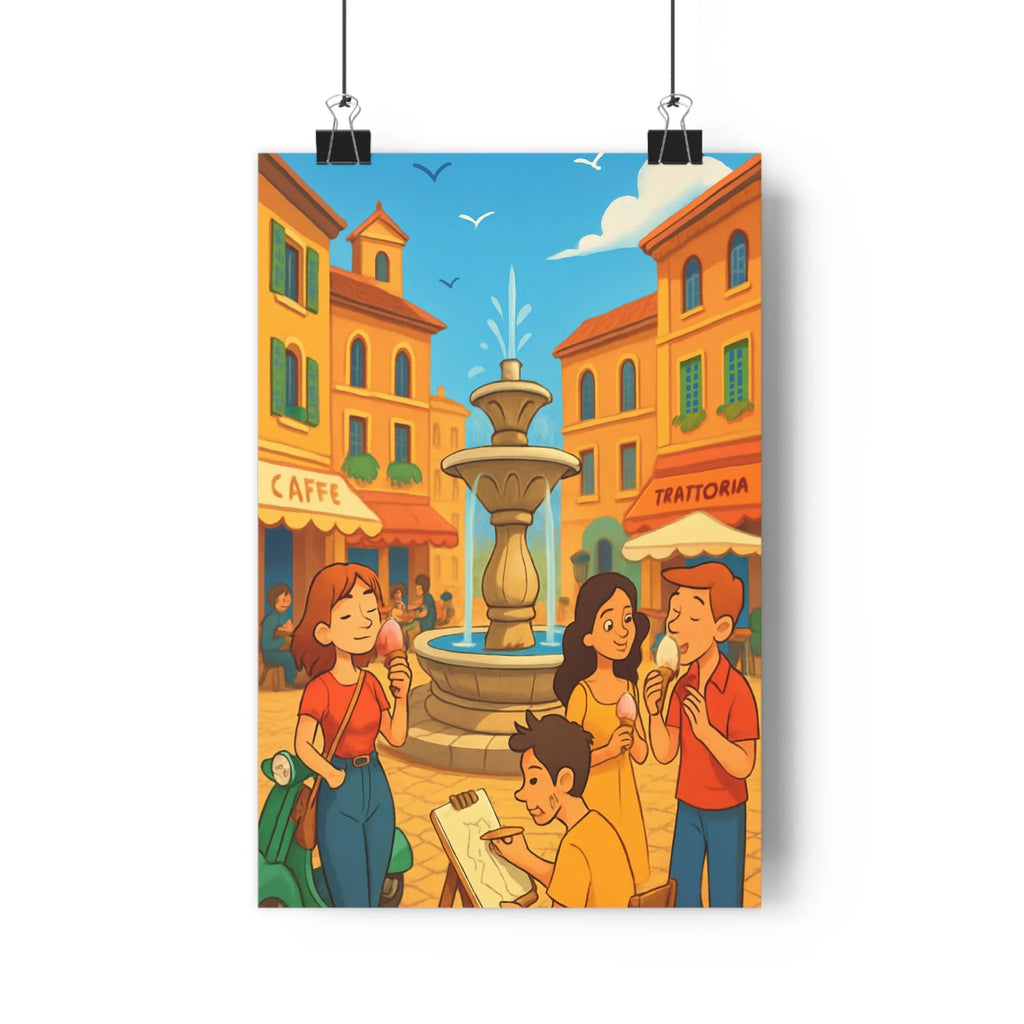 Poster décoratif coloré italien vintage joyeux salon chambre art fontaine architecture chaleureux unique qualité