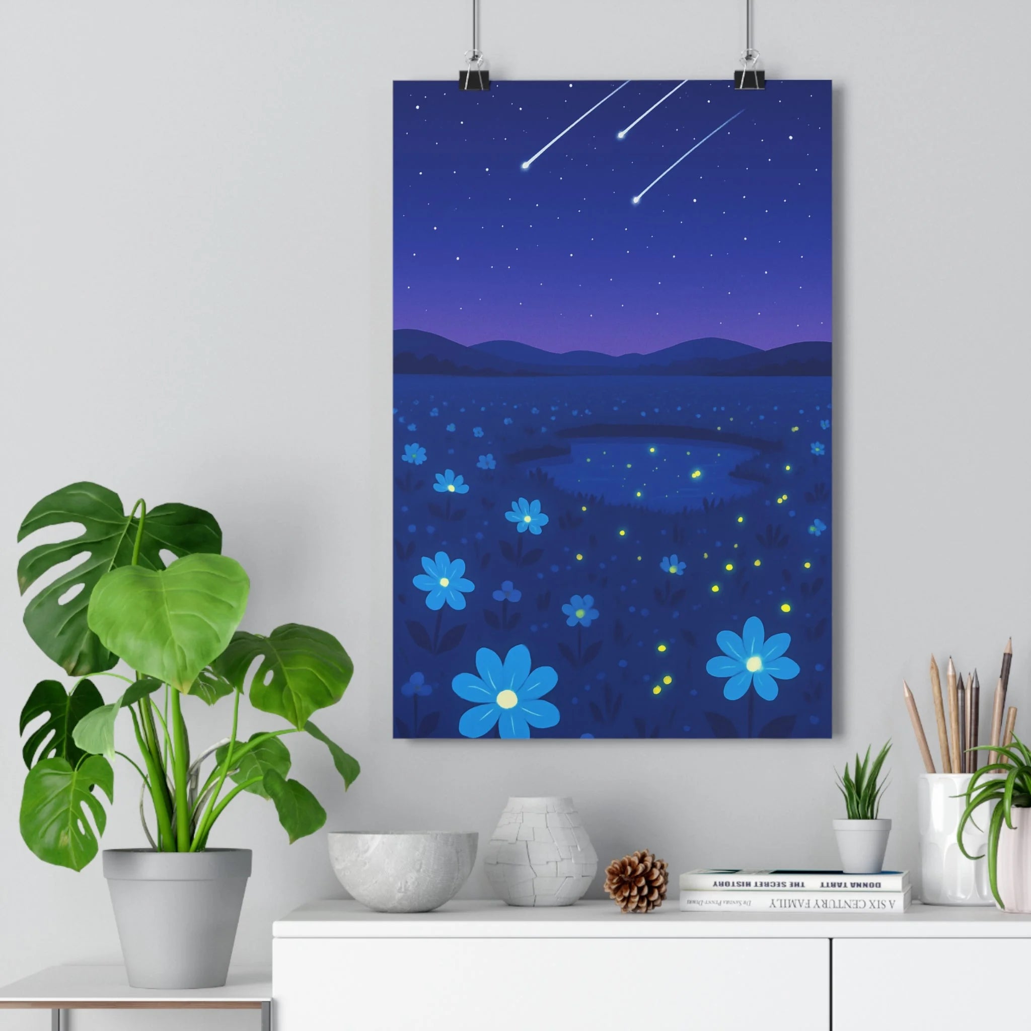 Poster décoratif lumineux étoilé enchanteur magique ciel nuit pastel doux chambre salon 30x46 qualité