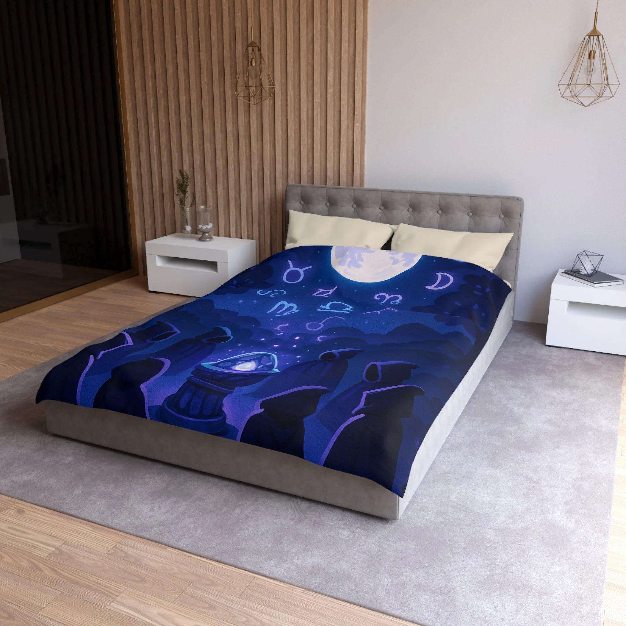 Housse de couette mystique avec symboles zodiacaux et lune pour ambiance ésotérique