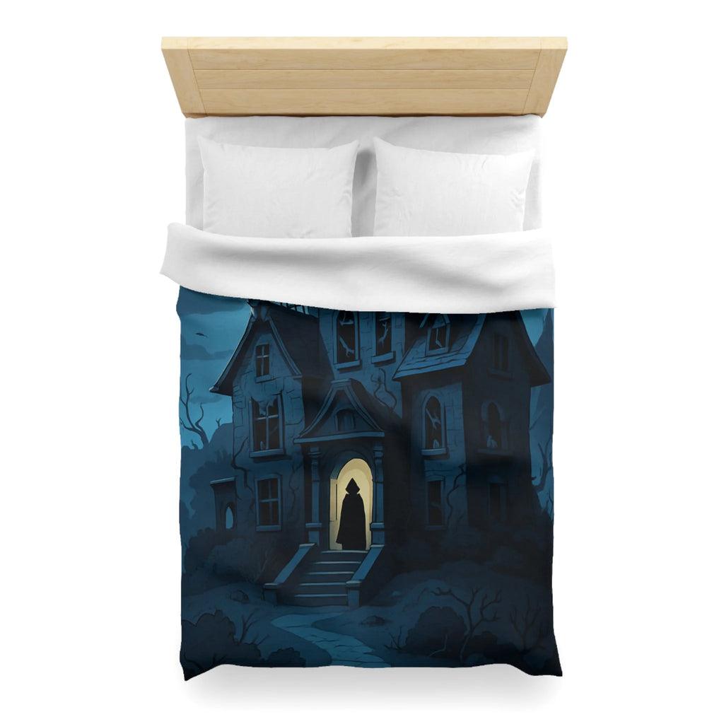 Housse de couette mystérieuse avec manoir gothique sous la pleine lune effrayante