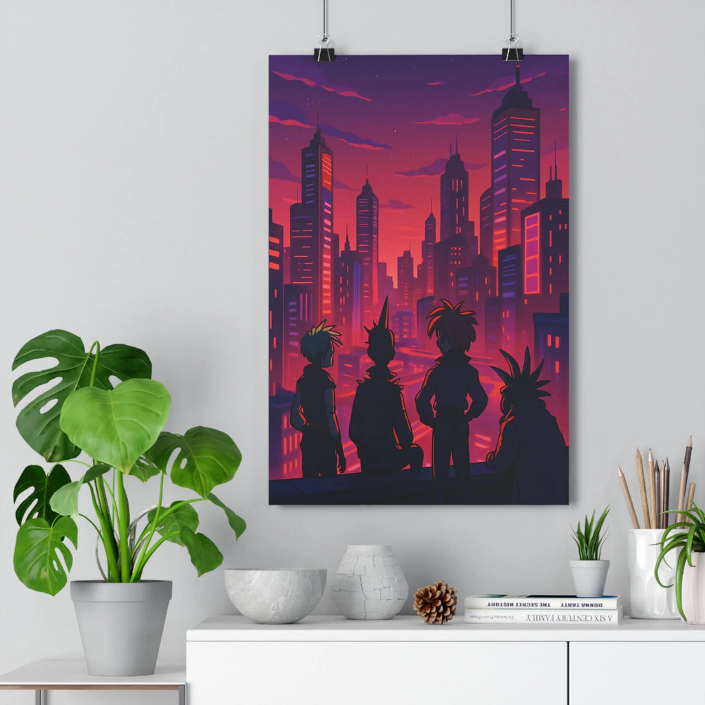 Poster décoratif crépuscule violet rouge cyberpunk ambiance mystique chambre bureau 30x46 néons vibrant qualité