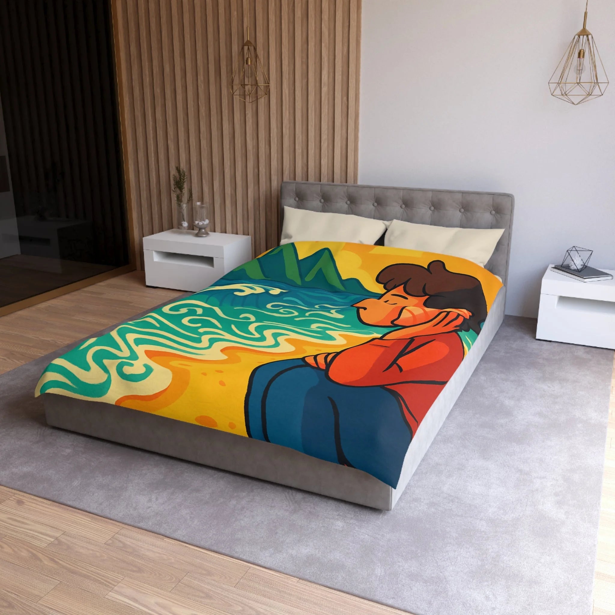 Housse de Couette Microfibre Design Artistique Moderne Décoration Chambre Confort Premium