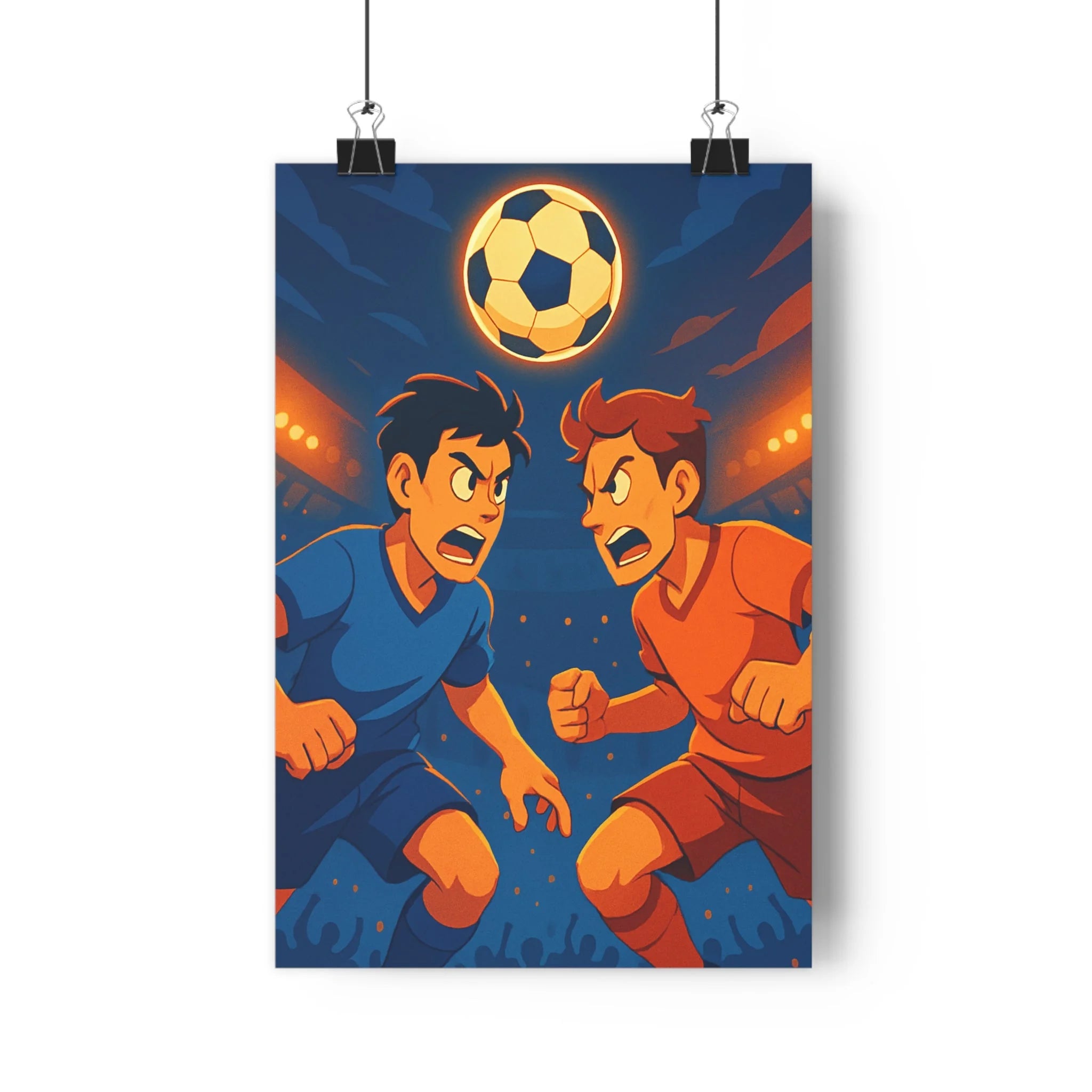 Poster décoratif manga football bleu orange dynamique salon chambre énergie sportive intense compétition qualité