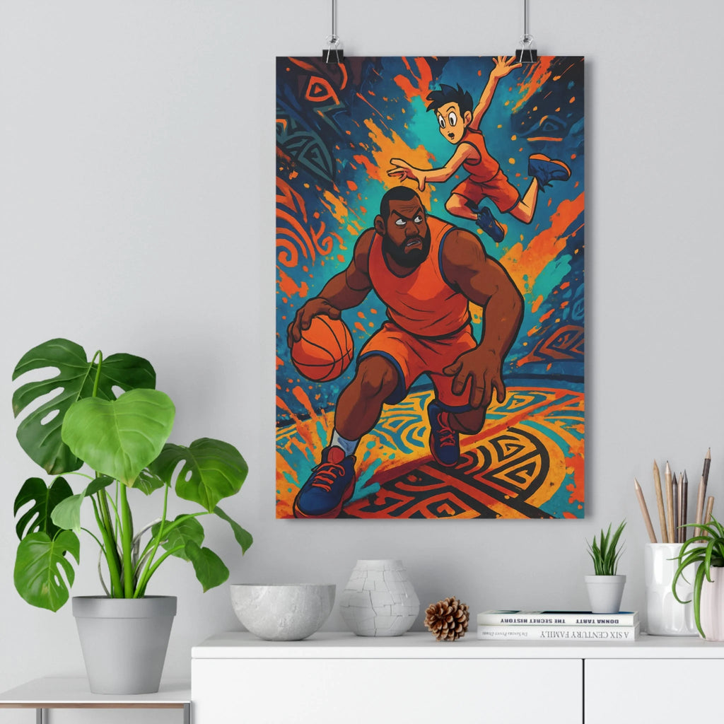 Poster décoratif graffiti basketball dynamique art urbain coloré orange bleu noir chambre sport 30x46