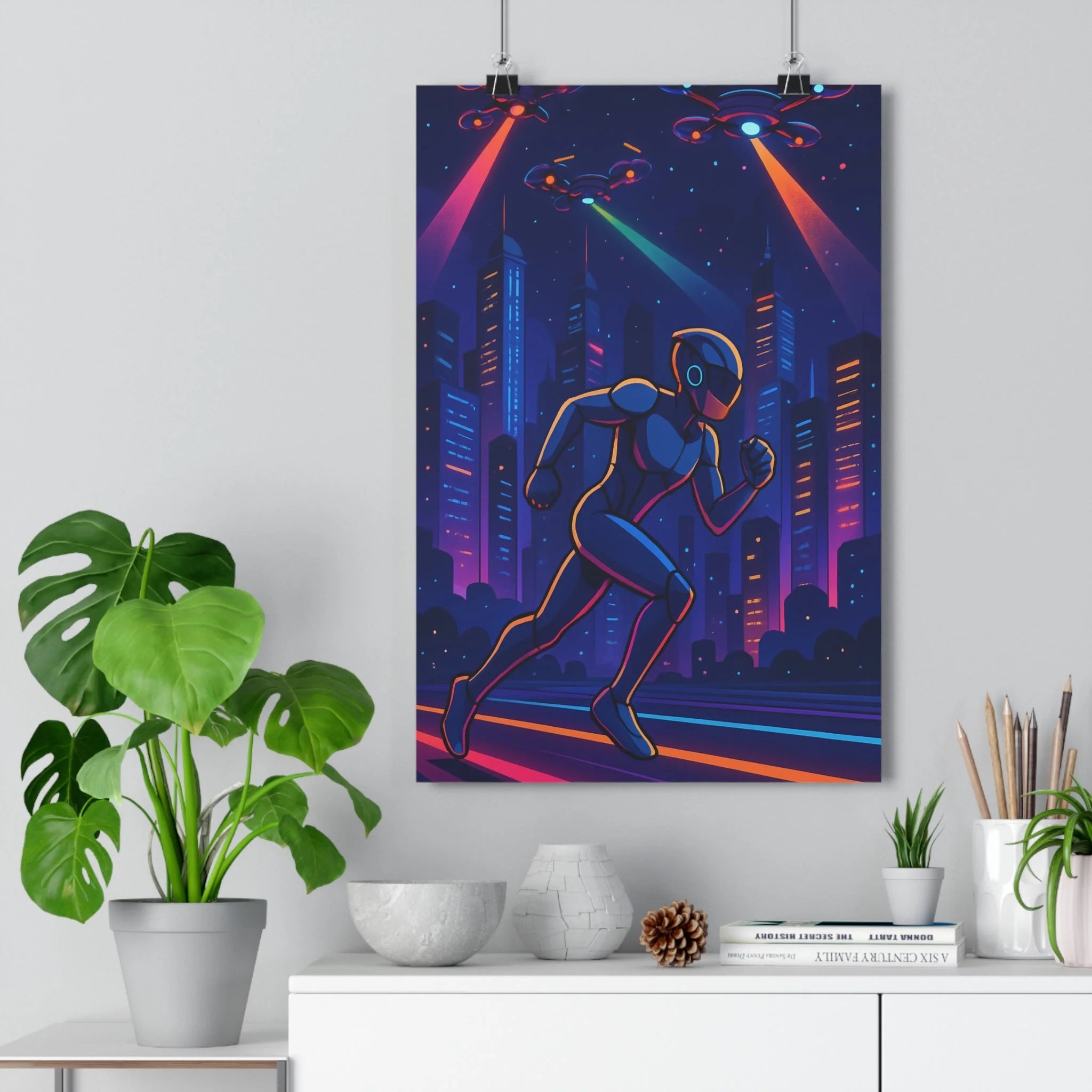 Poster décoratif futuriste néon animé vibrant aventure chambre bureau dynamique moderne tendance unique ambiance