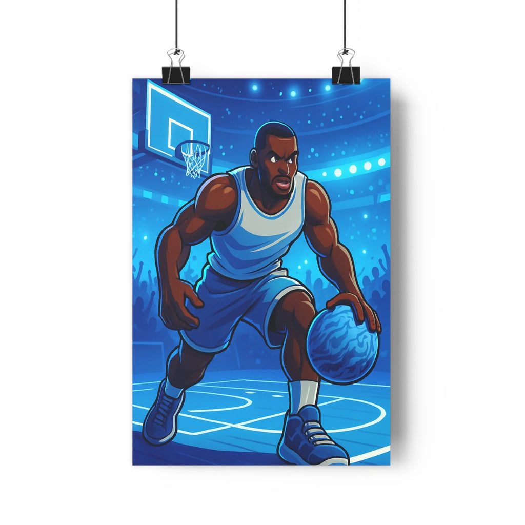 Poster décoratif dynamique basket bleu blanc moderne futuriste athlète chambre jeu 30x46 cm qualité