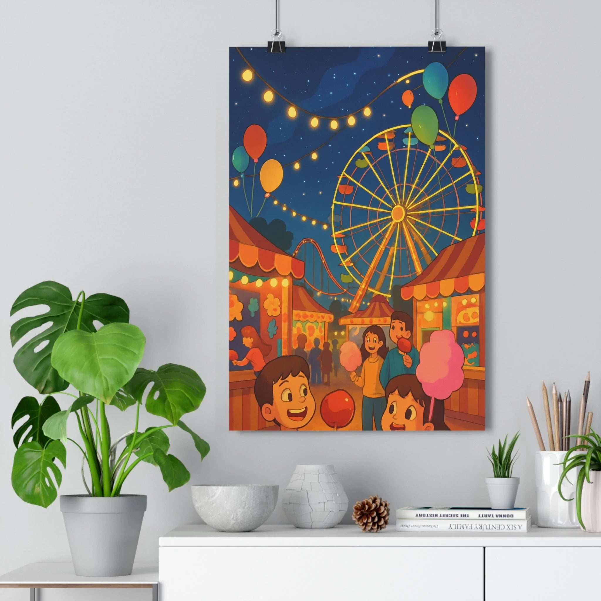 Poster décoratif fête foraine étoilé joyeux pastel rétro chambre enfant salon amusant coloré ambiance
