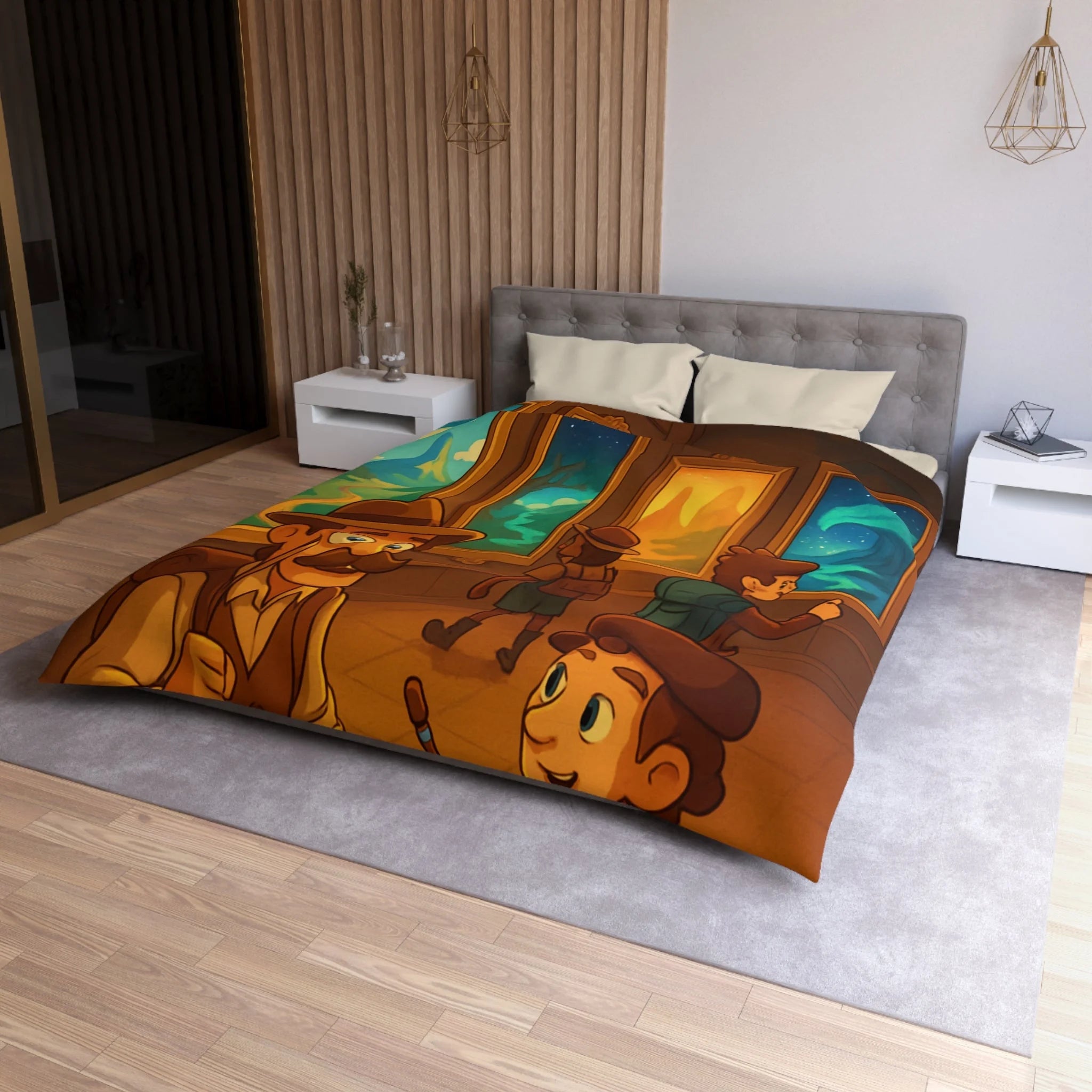 Housse de couette pour enfants avec aventure mystérieuse dans une galerie d'art